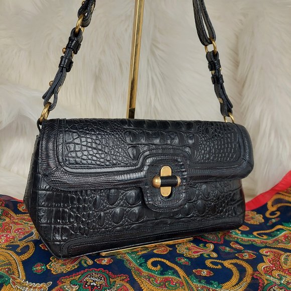 Brahmin Bags Brahmin Vintage Two Texture Black Flap Shoulder Bag Poshmark